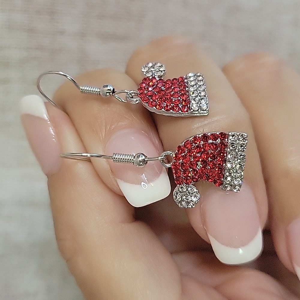 Santa Hat Sparkle Earrings, Choice Of Style - Picture 5 of 7